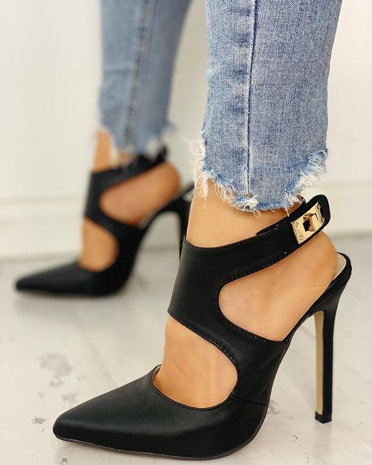 

Pointed Toe Cut Out Slingback Heels, Black