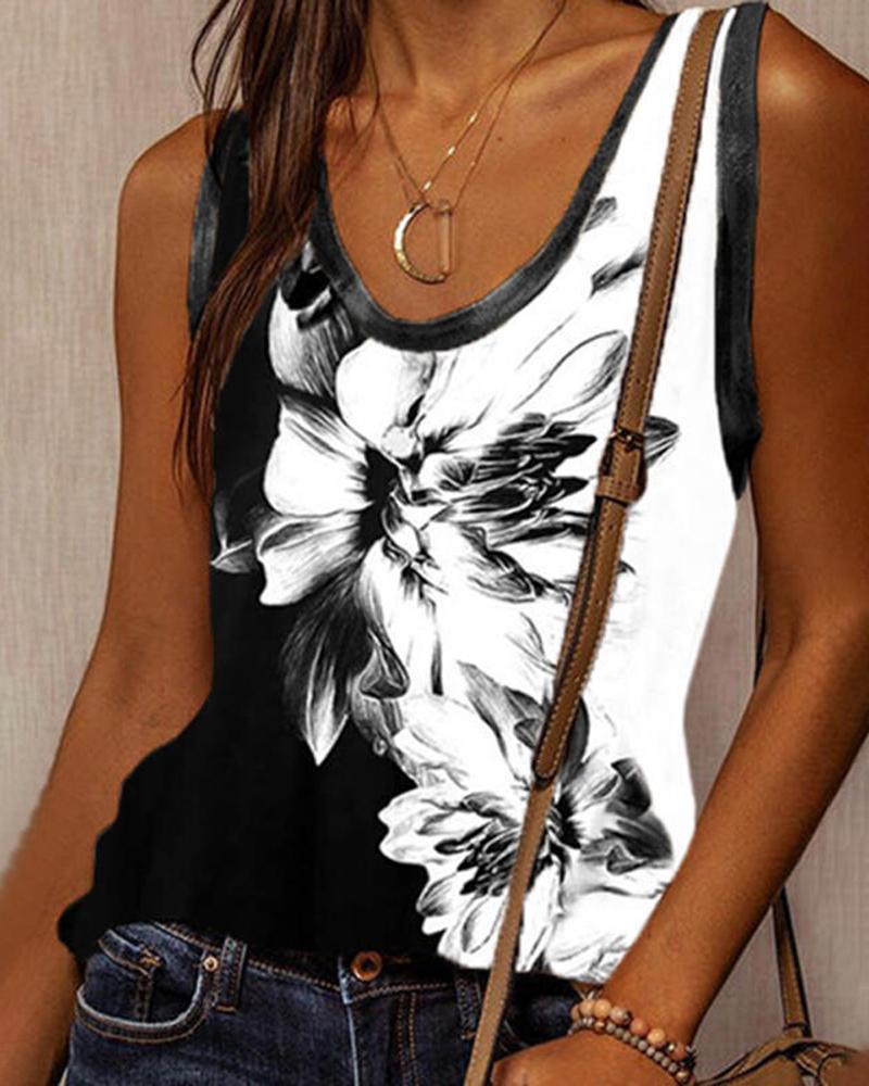 

Floral Leaf Print Casual Tank Top, Style2