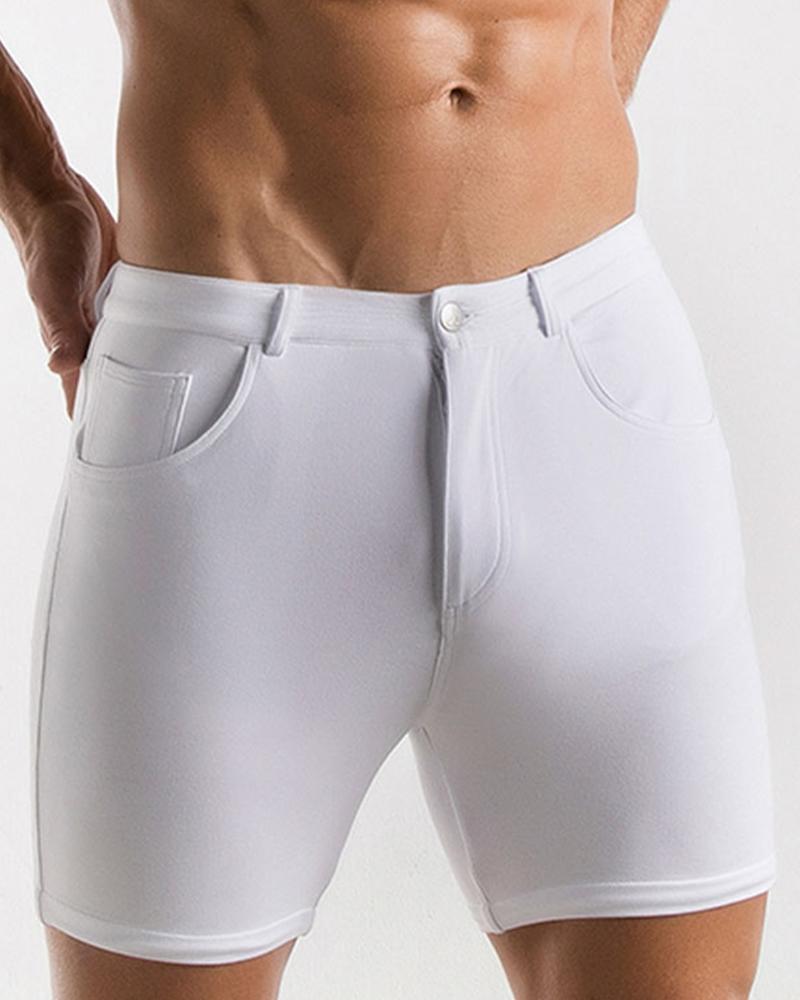 

Solid Color Skinny Short Pants, White
