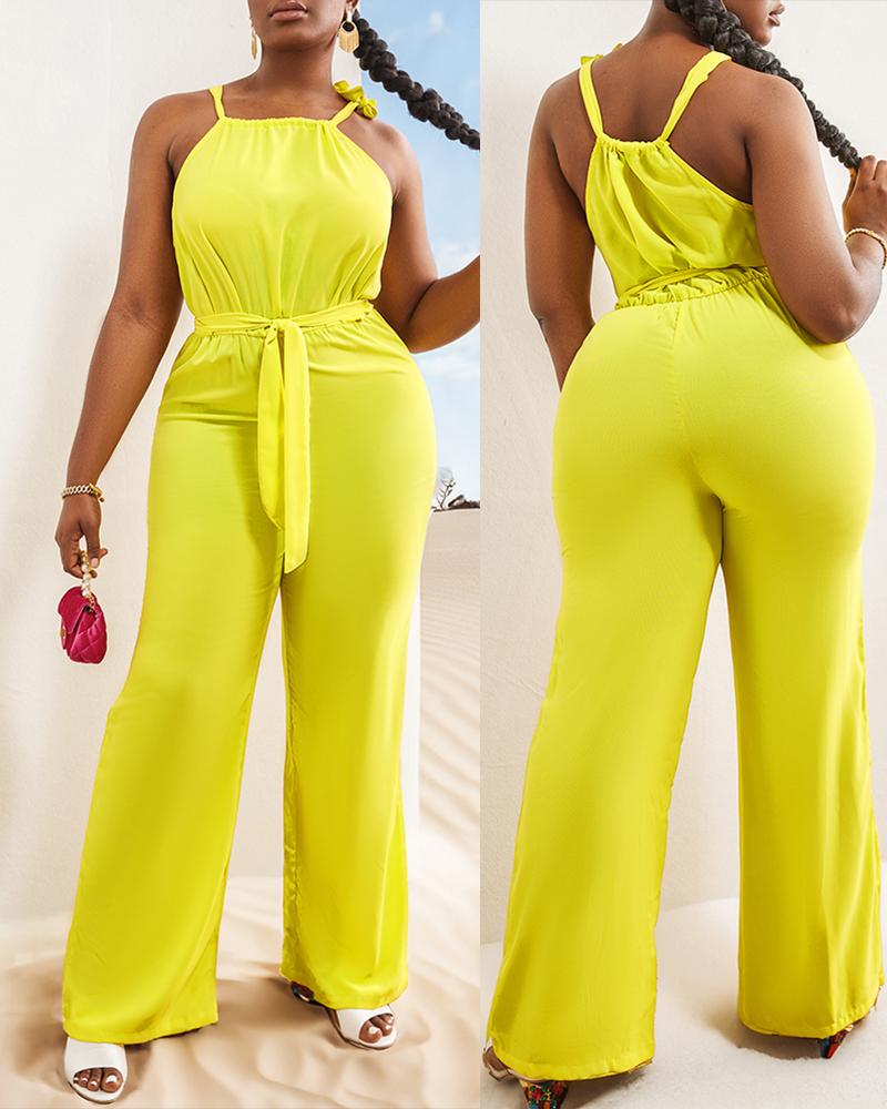 

Sleeveless Tied Detail Belted Jumpsuit, Yellow