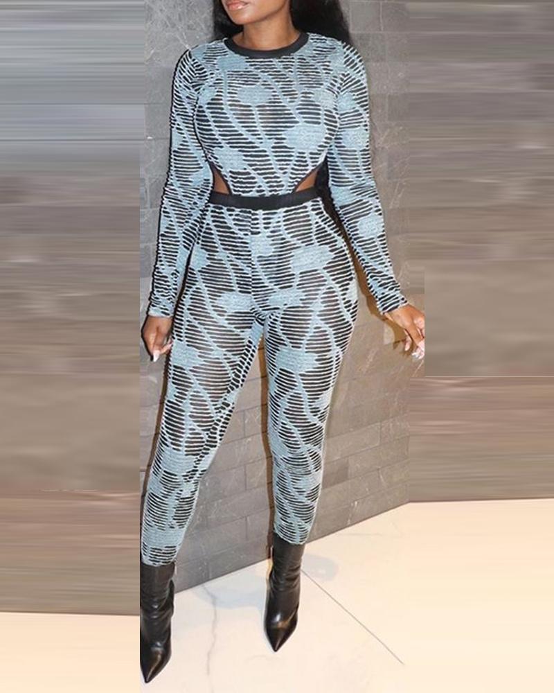 

Printing Long Sleeve Bodysuit And Jumpsuit Suit Sets, White