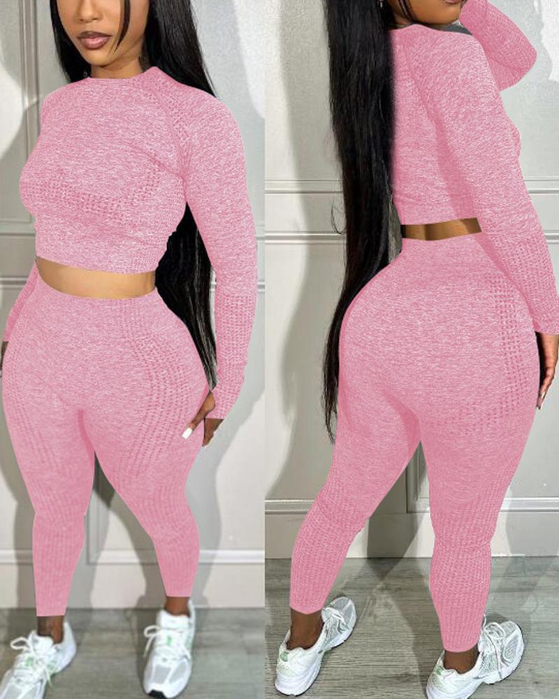 

Breathable Long Sleeve High Waist Yoga Sports Active Set, Pink