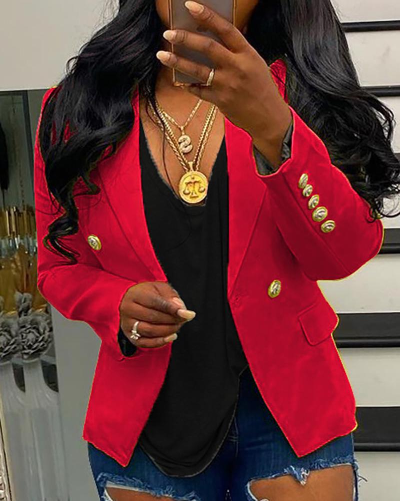

Button Design Fake Pocket Blazer Coat, Red