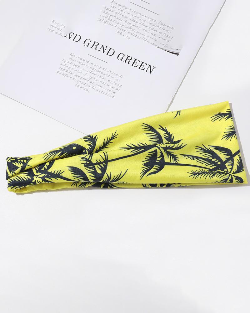 

1pc Coconut Tree Print Ruched Yoga Sports Headband, Yellow