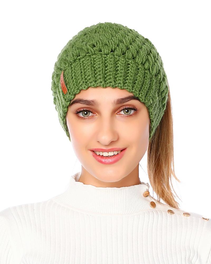 

Braided Beanie With Ponytail Hole, Green