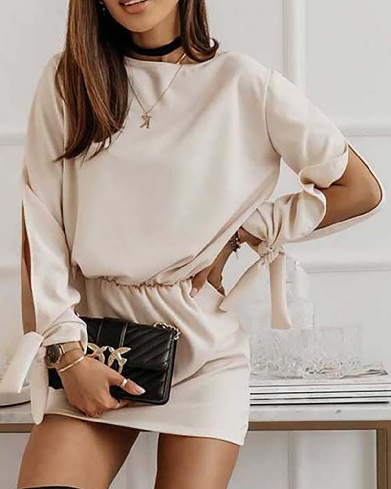 

Long Sleeve Knotted Casual Sweatshirt Dress, Apricot