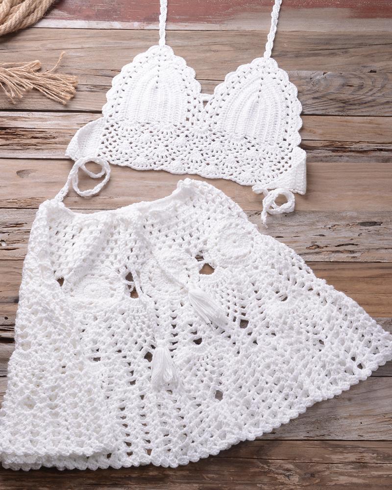 

Solid Strap Tanks With Mini Cut-out Skirts Sexy Sets, White