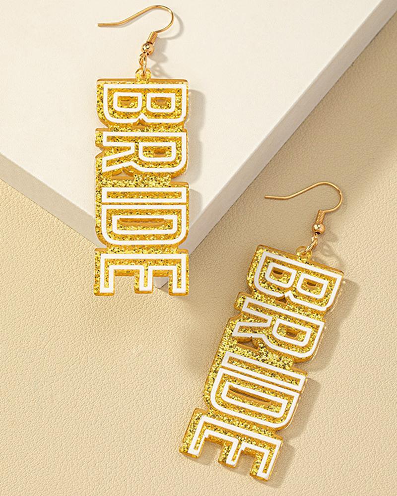 

1Pair Glitter BRIDE Letter Pattern Hook Earrings, Yellow