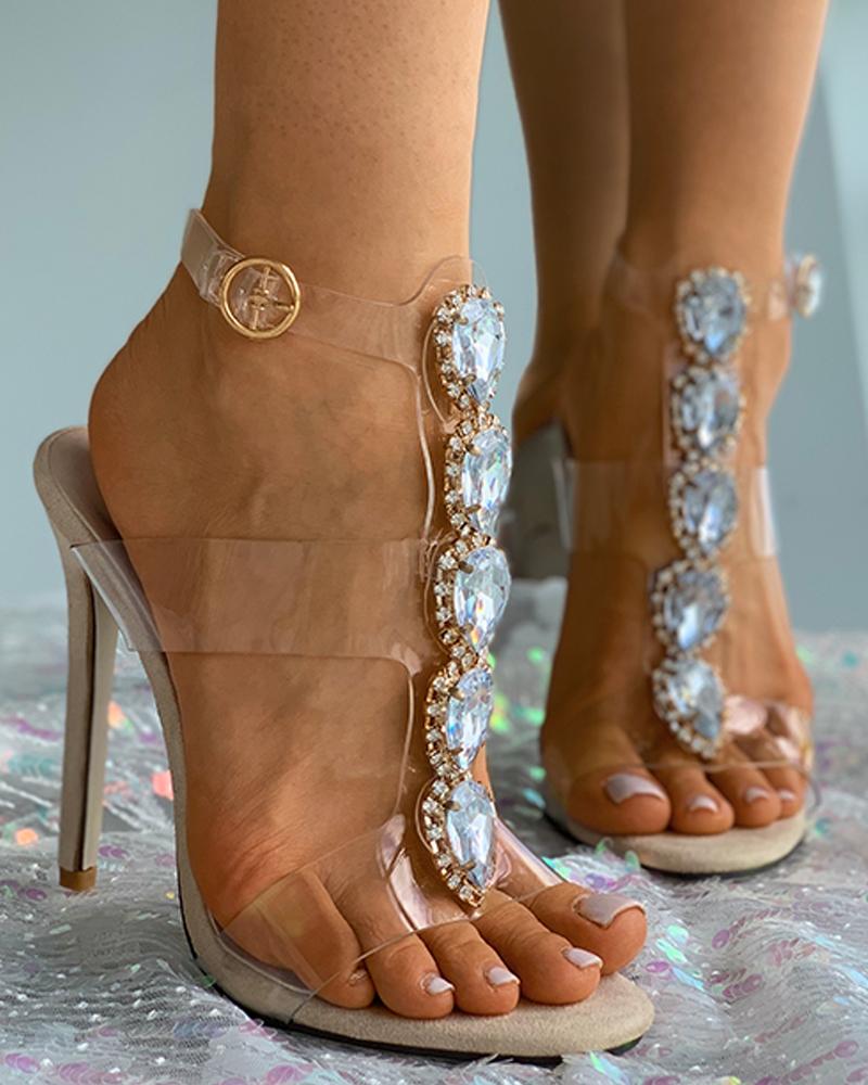 

Rhinestone Decor Clear Perspex Stiletto Heels, Apricot