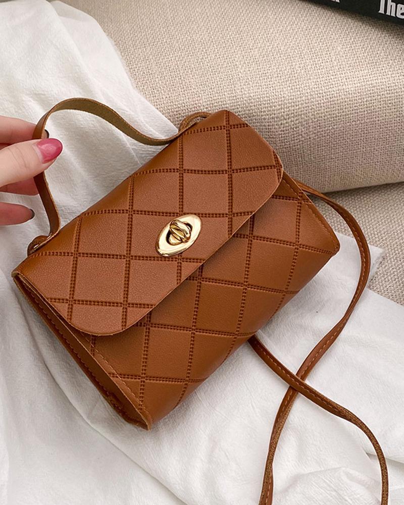 

Quilted Twist Lock Square Bag, Brown