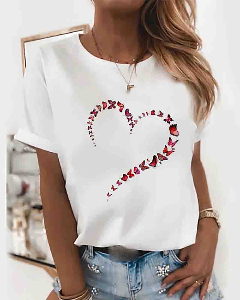 

Butterfly Heart Pattern Print T-shirt, Style1