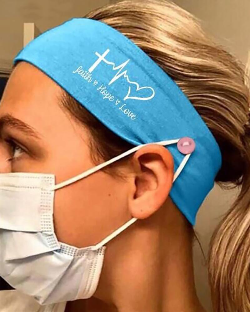 

Button Wide Headband Elastic Facemask Holder, Blue