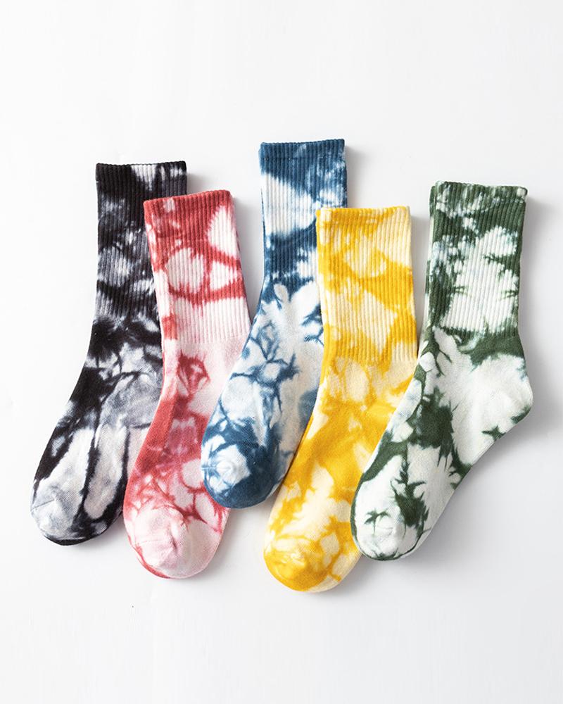 

1Pair Tie Dye Print Socks, Red