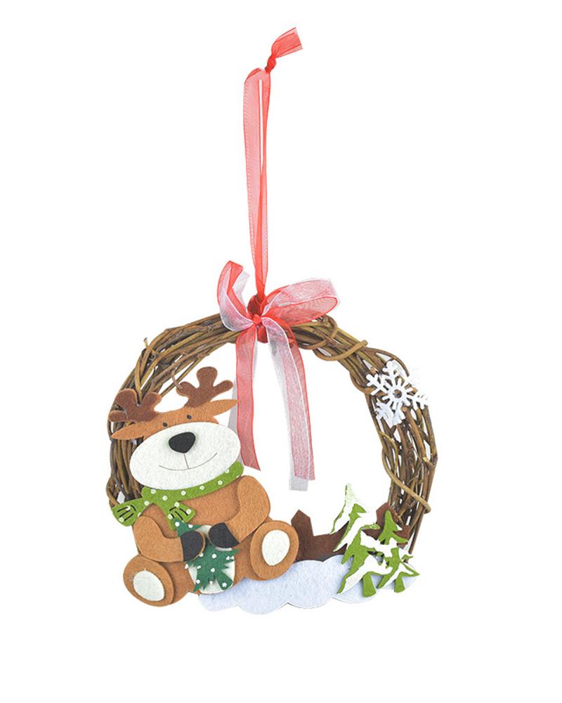 

Christmas Artificial Wreaths Exquisite Workmanship Ring Rattan Festival Decoration Ornament Santa Claus Snowman Elk Hunging Wreath for Wall Decor, Style4
