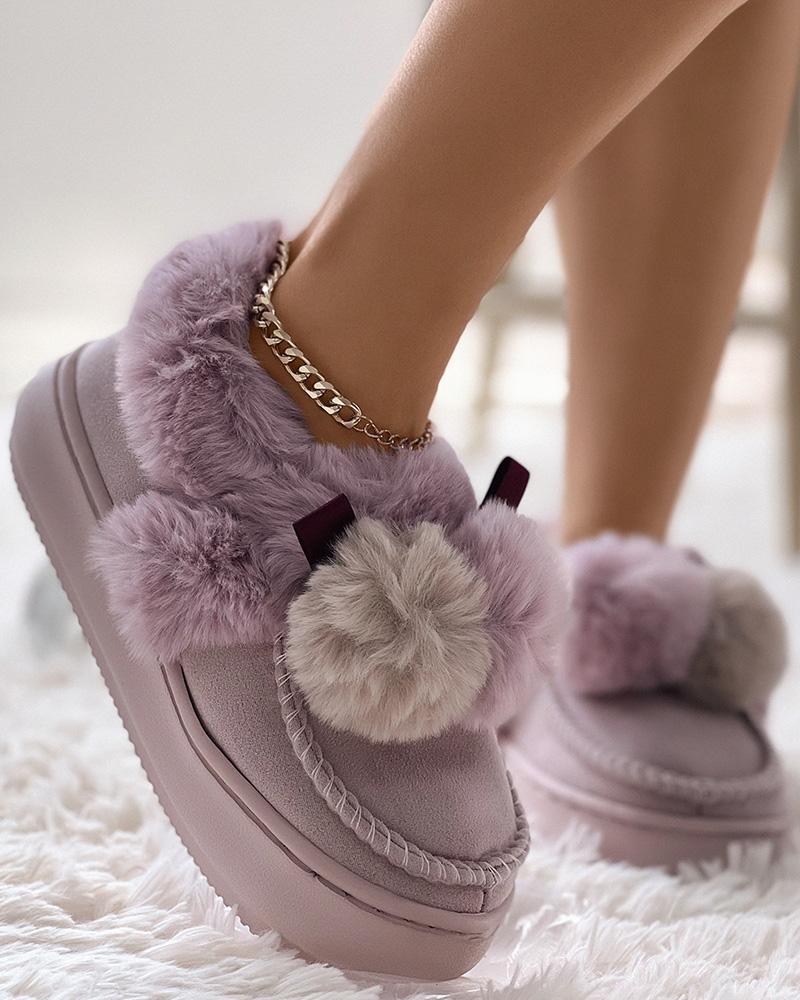 Fuzzy Trim Pom Pom Lined Snow Boots