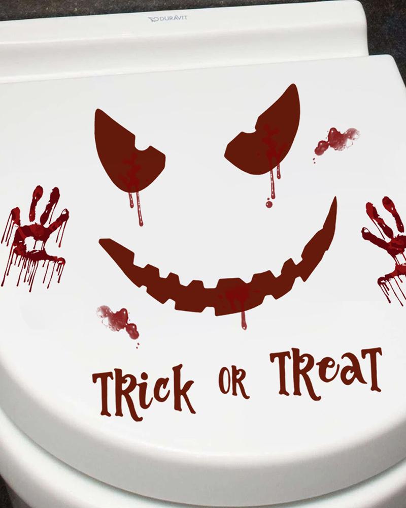 

1 Sheet Halloween Bloody Handprint Scary Emojis Bathroom Stickers, Red