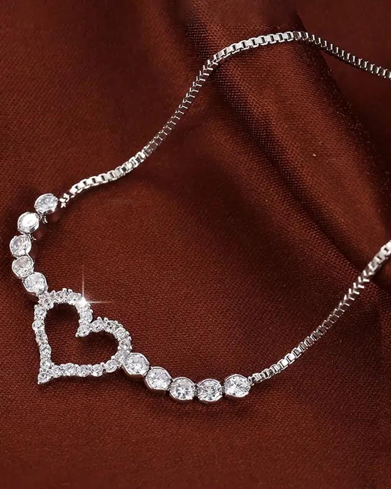 

1pc Sparkly Bracelet Hollow Heart Zircon Adjustable Ladies Clothing Daily Accessory Jewelry Gift, Silver