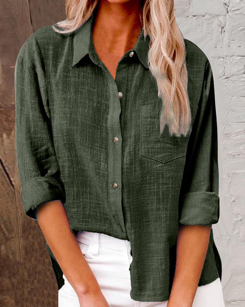 

Buttoned Long Sleeve Pocket Design Shirt, Army green