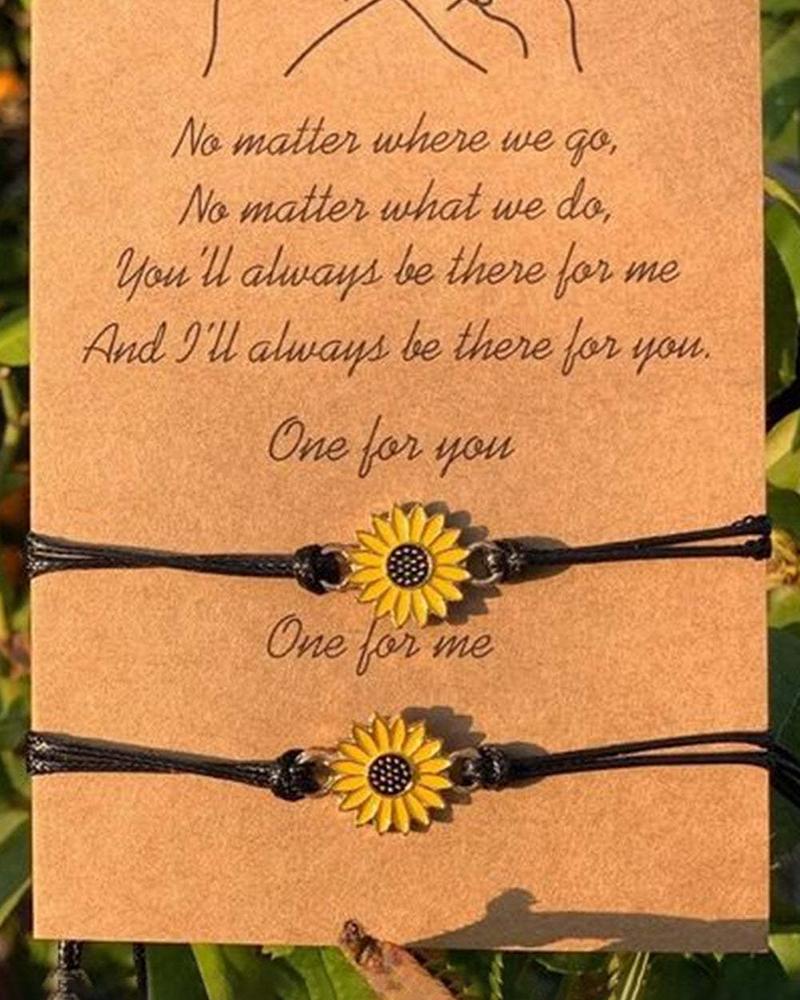 

2pcs Sunflower Braided Adjustable Strap Bracelets Set, Brown