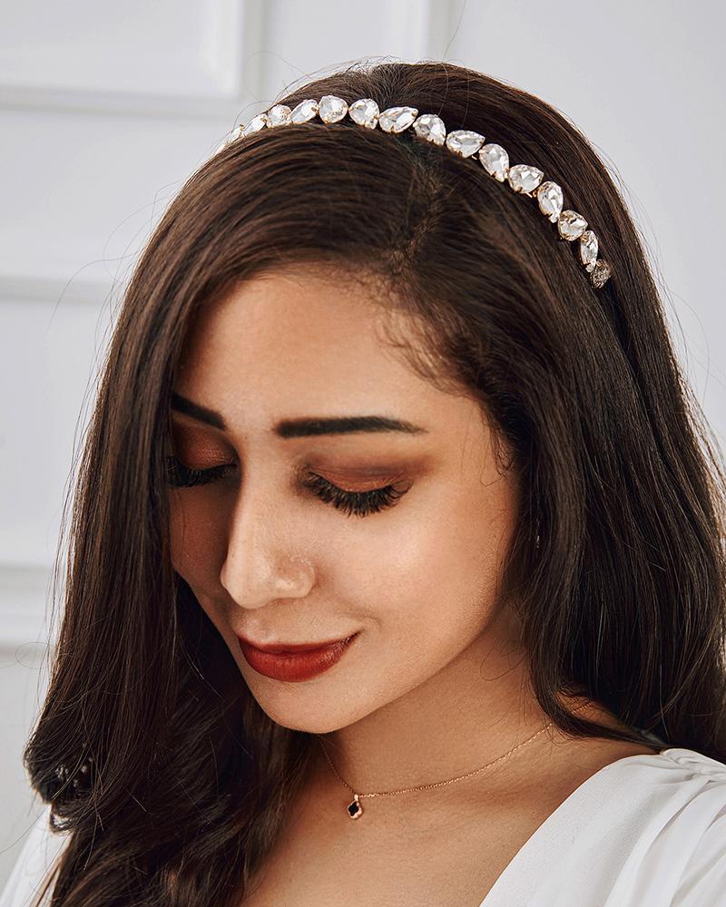 

Drop Shaped Colorful Rhinestone Skinny Headband Thin Hair Hoop Accessory, White