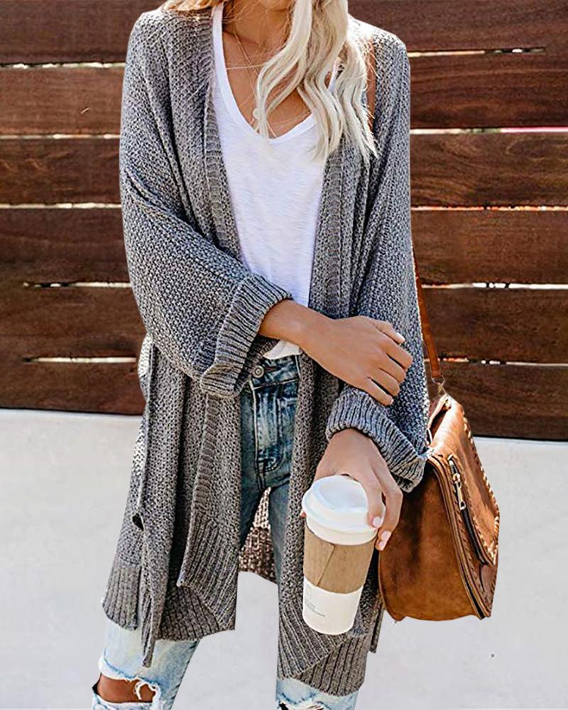 

Solid Open Front Knitting Cardigan, Gray