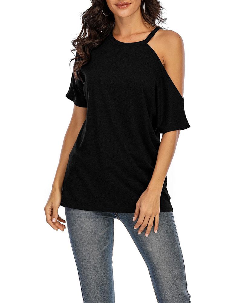 

Short Sleeve Cutout Casual T-Shirt, Black
