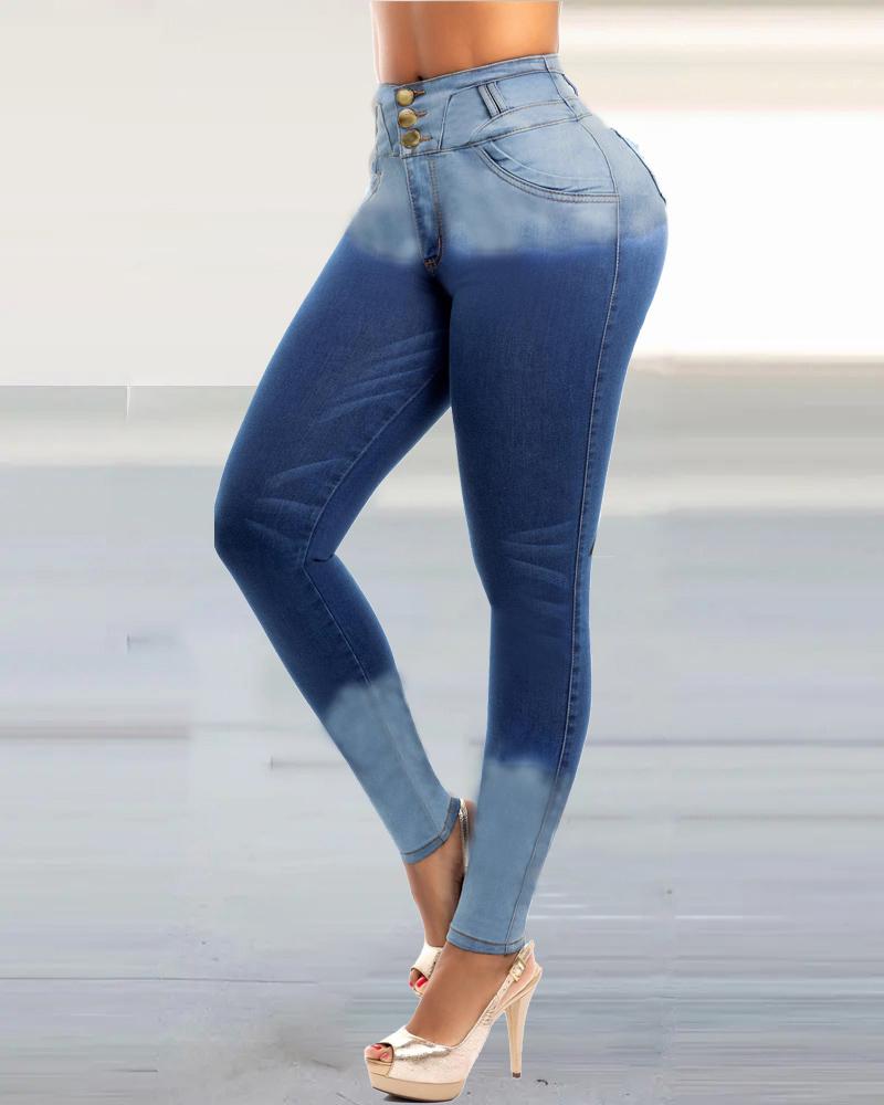 Jeans ajustados con cremallera y cintura alta con realce de glúteos