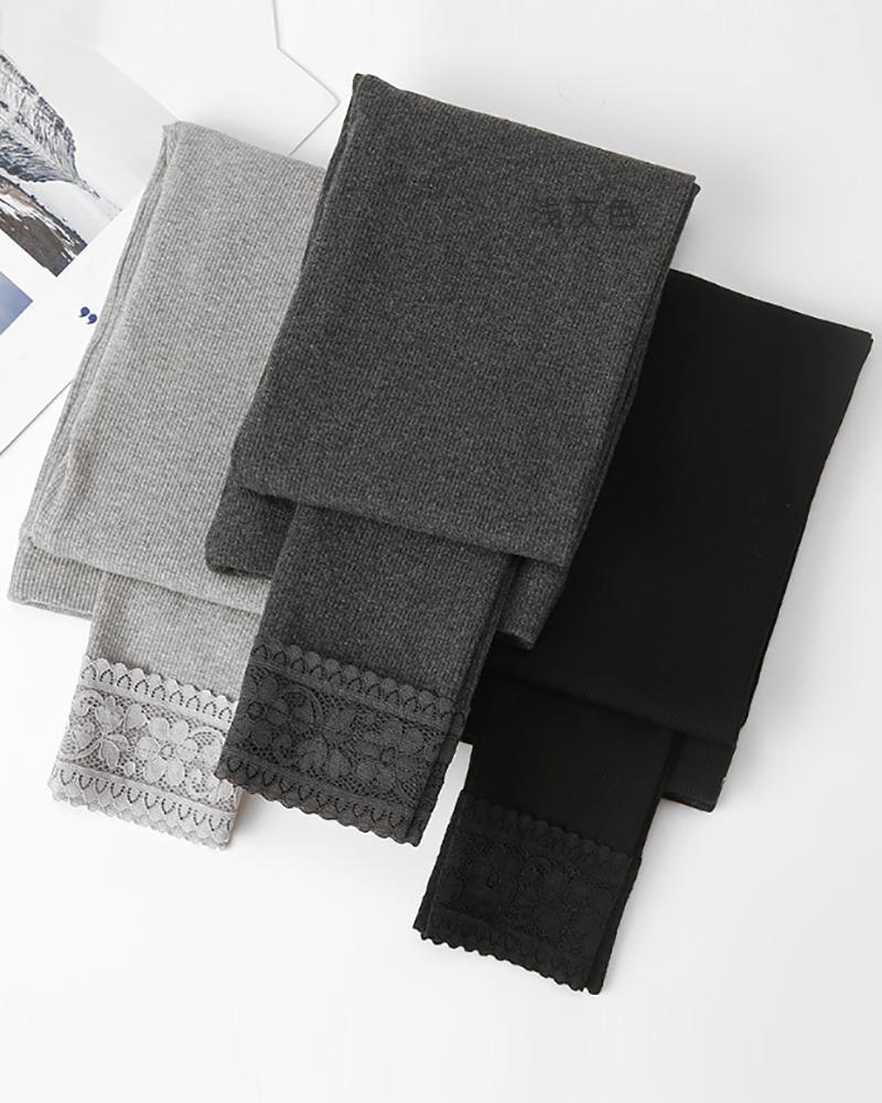 

Contrast Lace High Waist Skinny Leggings, Black