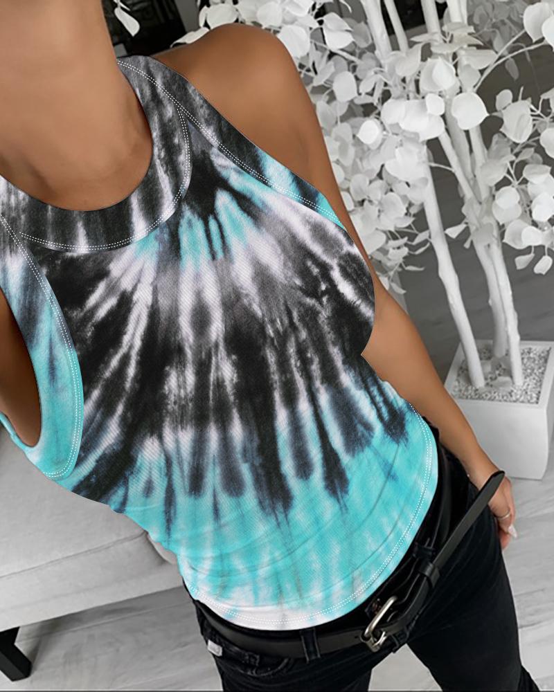 

Tie Dye Print Casual Tank Women Top, Blue