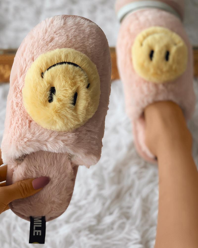 

Simle Face Fluffy Casual Slipper, Light pink