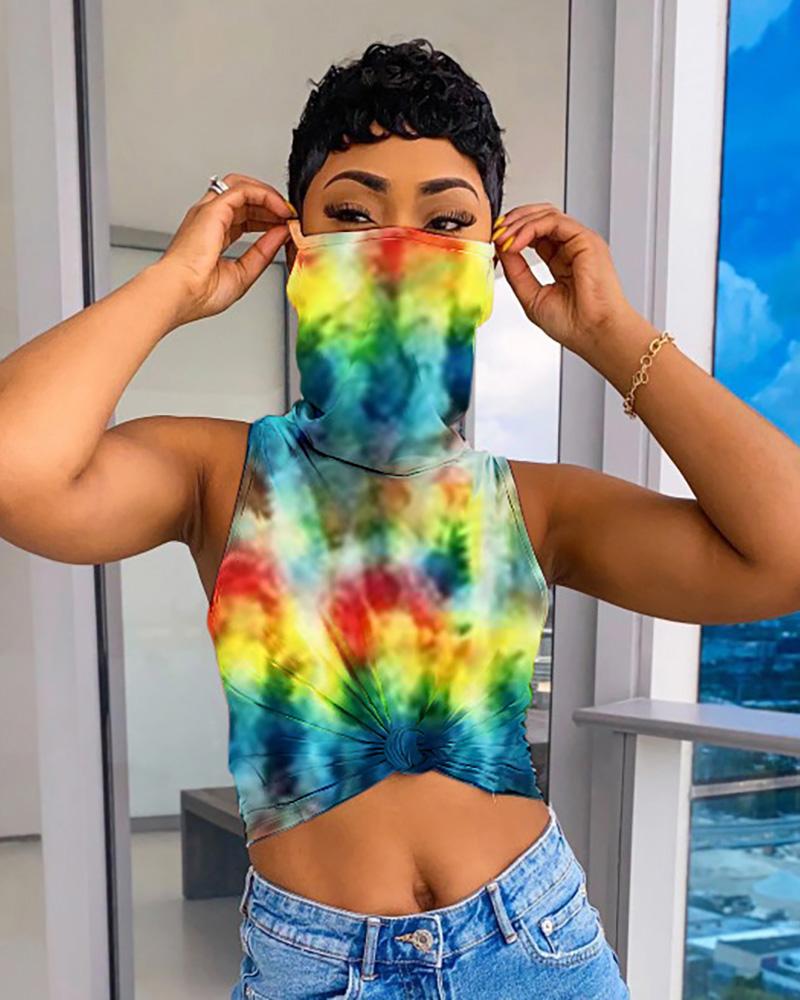 

Tie Dye Print Sleeveless Top With Bandana, Dark blue