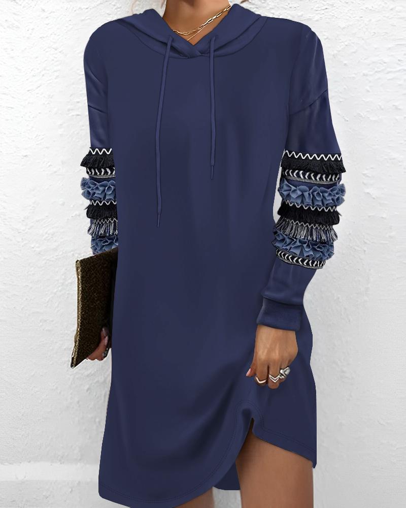 

Tassel Design Frill Hem Hooded Casual Dress, Blue