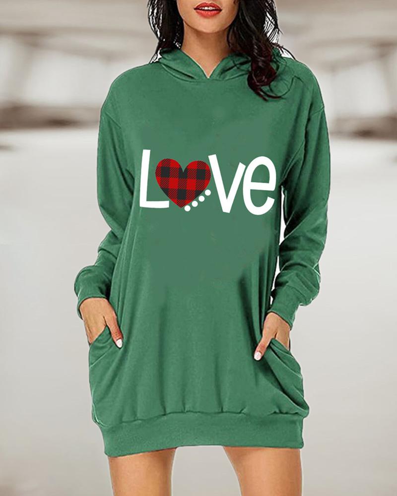 

Plaid Letter Print Pocket Design Sweatshirt, Green