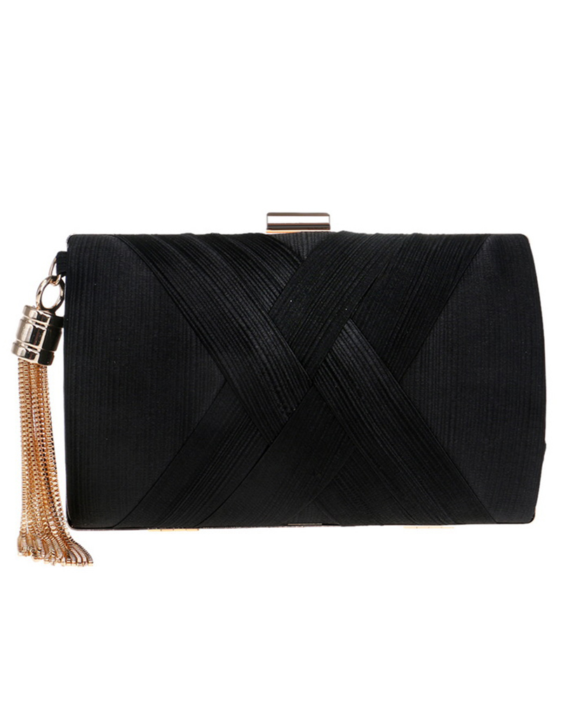 

Crisscross Chain Strap Evening Clutch Bag, Black