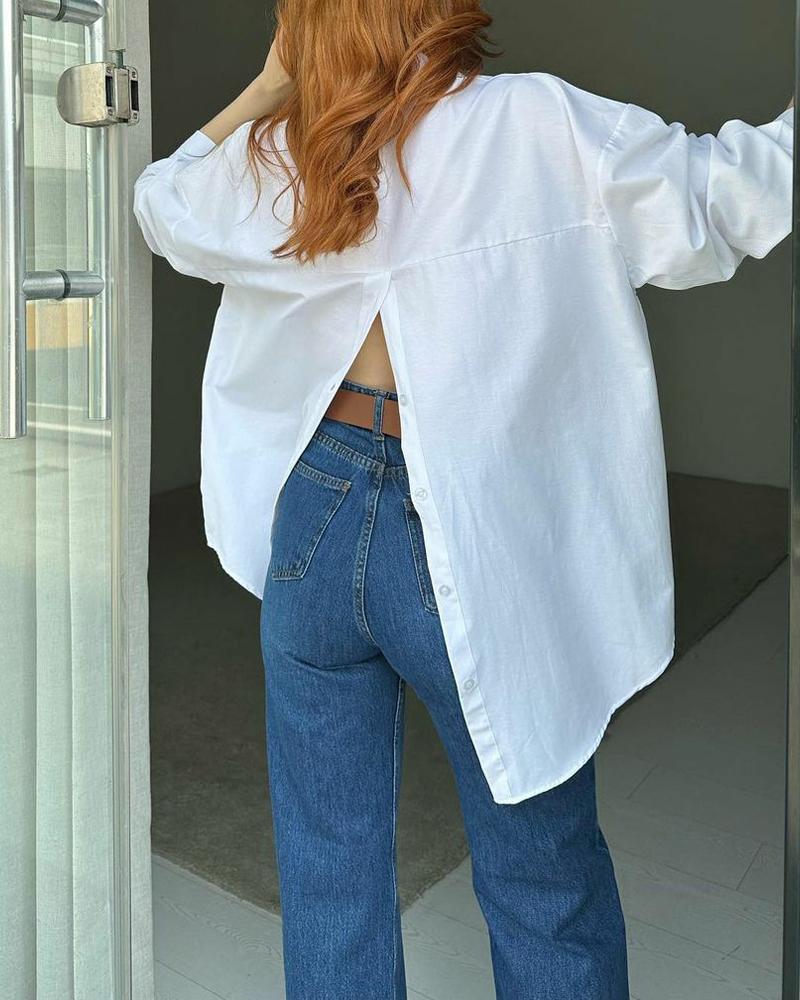 

Long Sleeve Buttoned Slit Shirt, White
