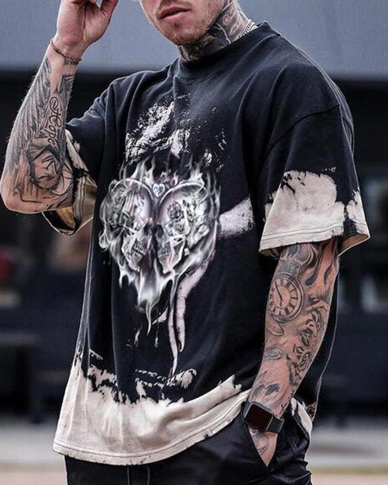 

Street Skull Print Short Sleeve T-shirt, Black