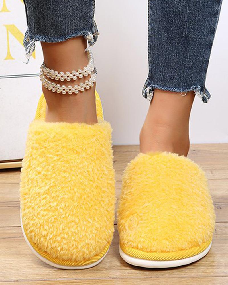 

Round Toe Fuzzy Slippers, Yellow