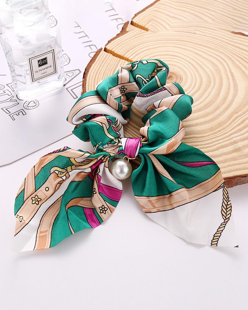 

Retro Floral Print Beaded Fabric Scrunchy, Green