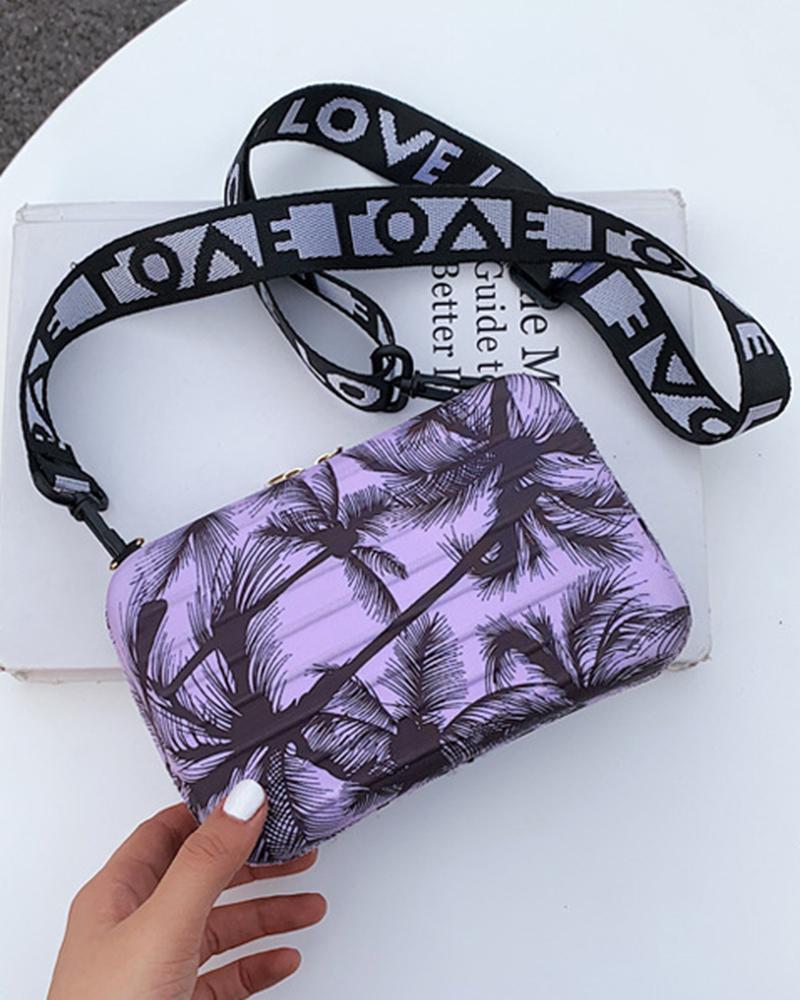 

Coconut Tree print Zipper Detail Square Shoulder Bag, Purple