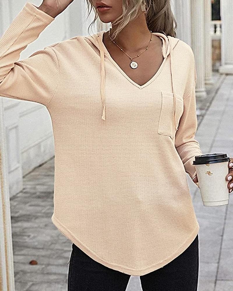 

Pocket Design Asymmetrical Hooded Sweatshirt, Apricot