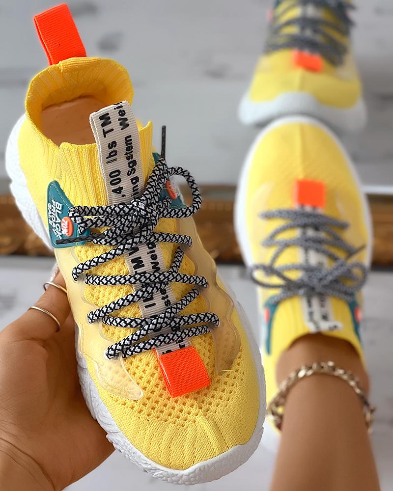 

Breathable Lace-up Knit Sneakers, Yellow