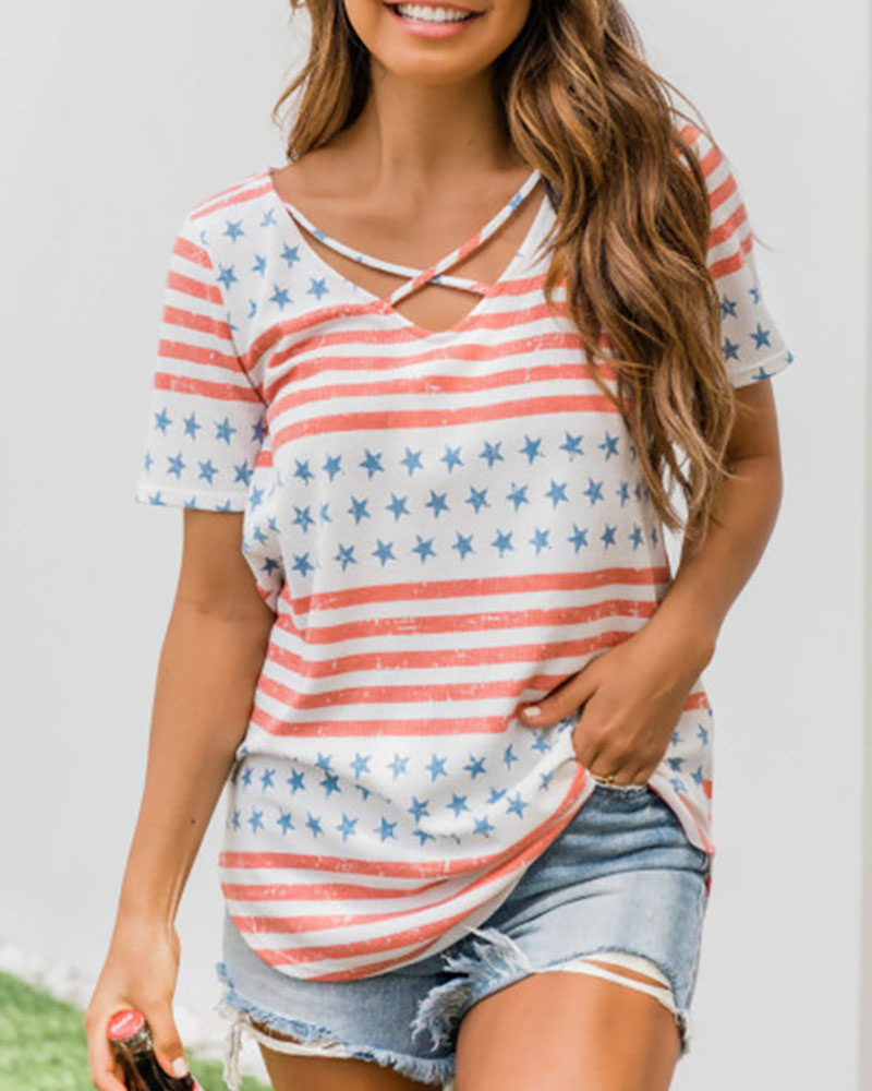 

Independence Day Flag Pattern Print Bandage T-shirt, White