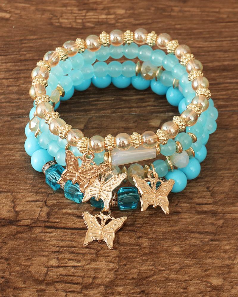 

1pc Vintage Bohemian Multilayered Stackable Beaded Summer Beach Surfing Bracelet, Light blue