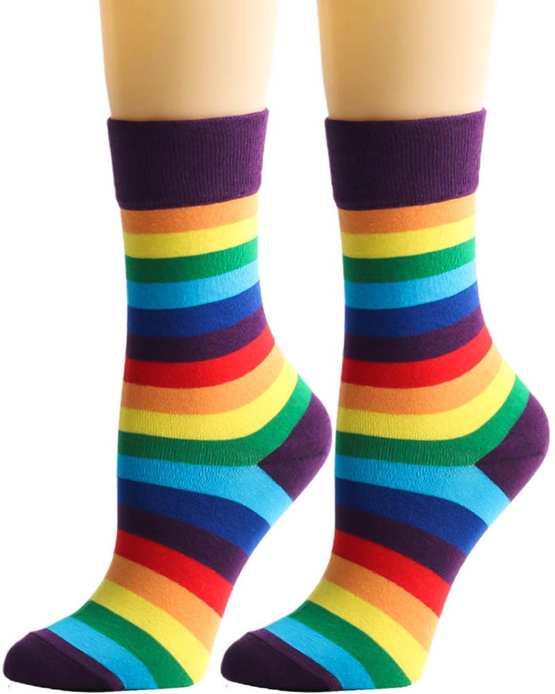 

1Pair Rainbow Stripe Party Pride Month Socks, Purple