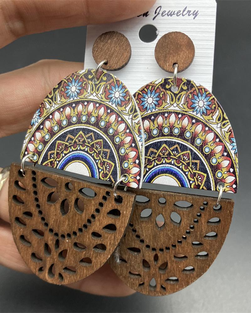 

1Pair Hollow Out Geometric Oval Drop Earrings, Coffee
