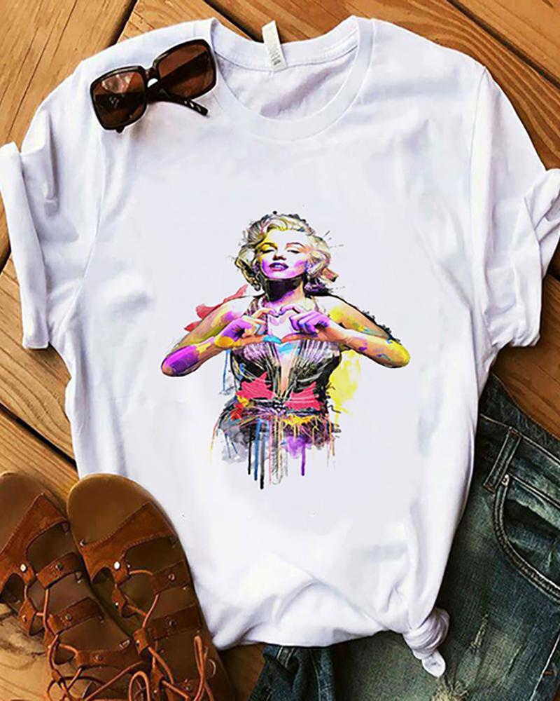 

Floral Graphic Print Short Sleeve Casual T-Shirt, Style4