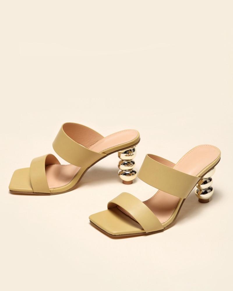 

Solid Open-toe High Heel Sandals, Yellow