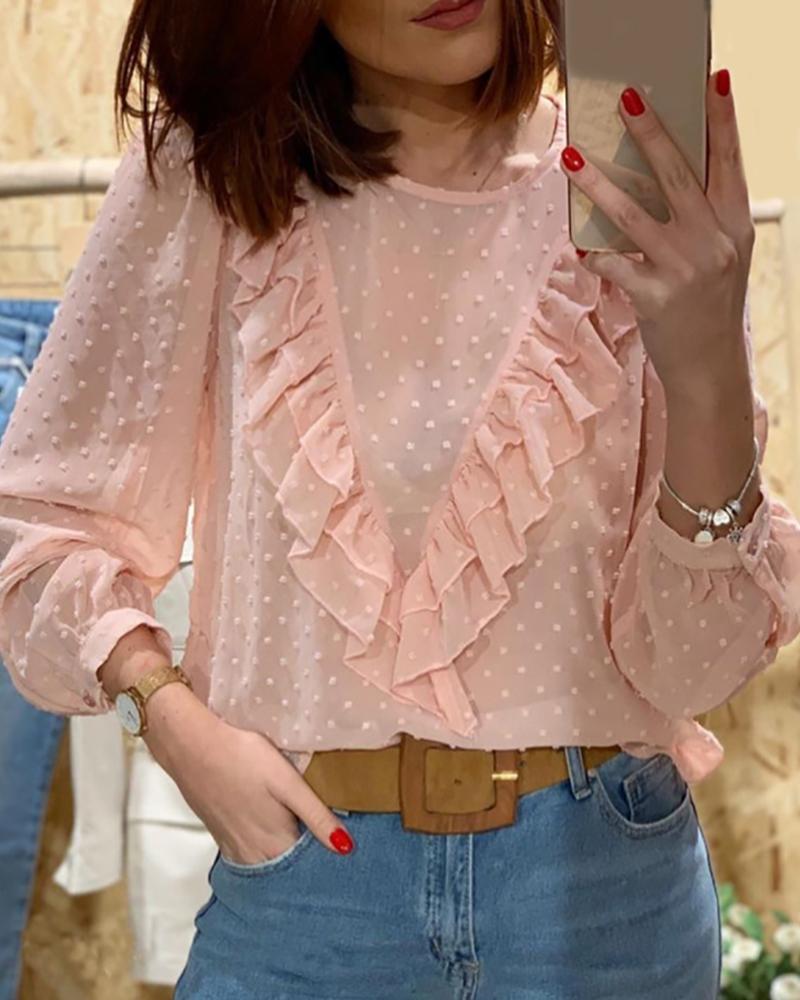 

Sweet Lady' Shirt With Polka Dot Ruffle Detail, Pink