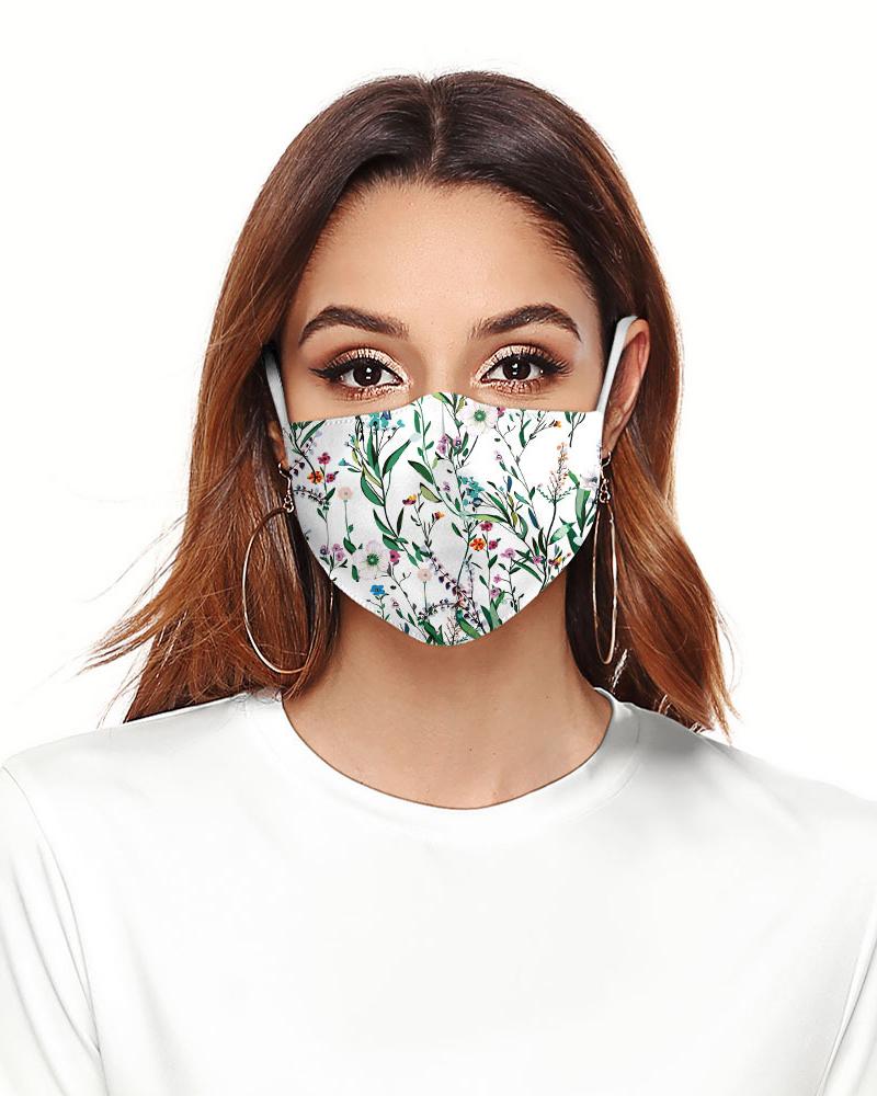 

Daisy Floral Print Colorblock Breathable Face Mask, White