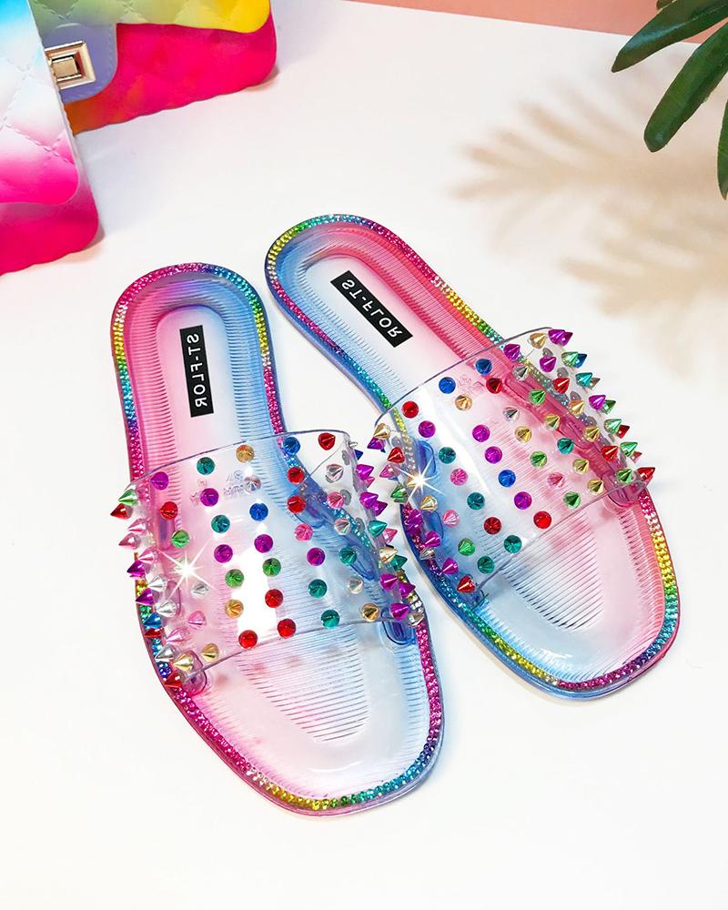 

Round-toe Multicolor Print Flat Slippers